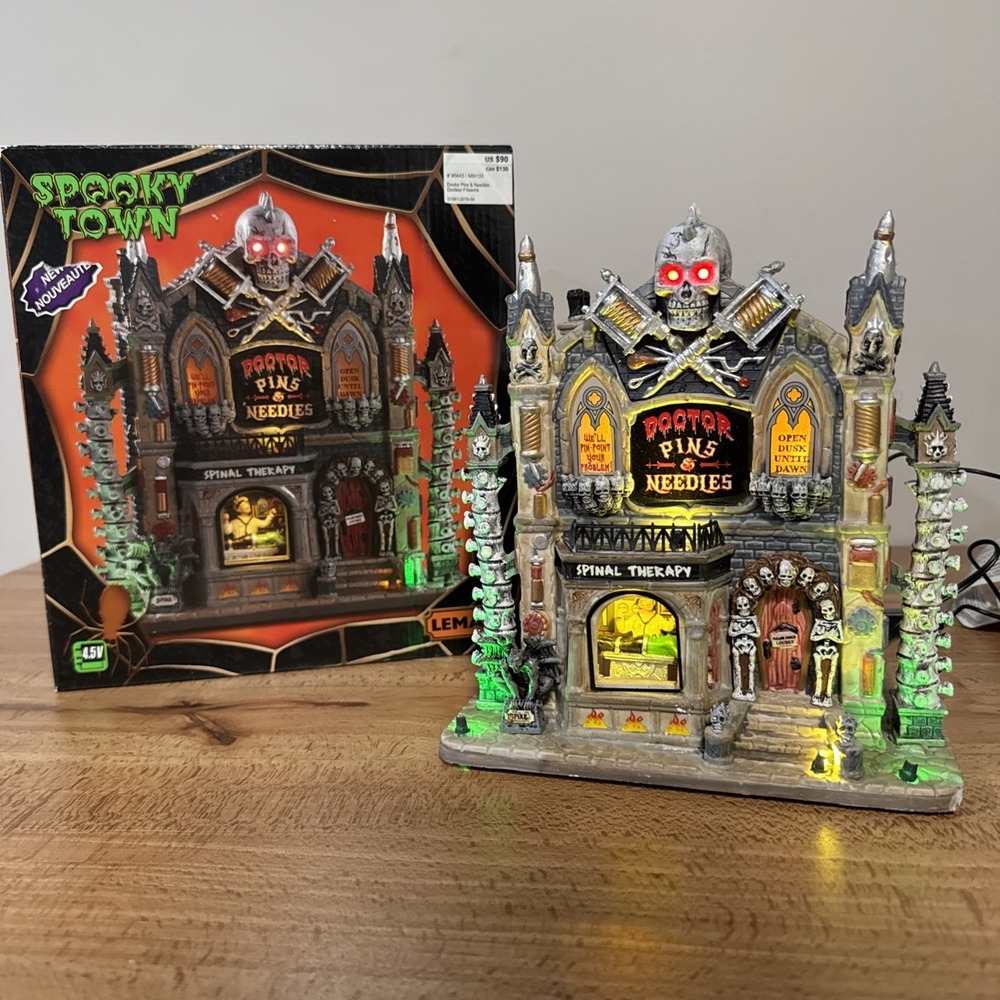 Lemax Spooky Town Doctor Pins & Needles #95443 Lighted Halloween Village Holiday